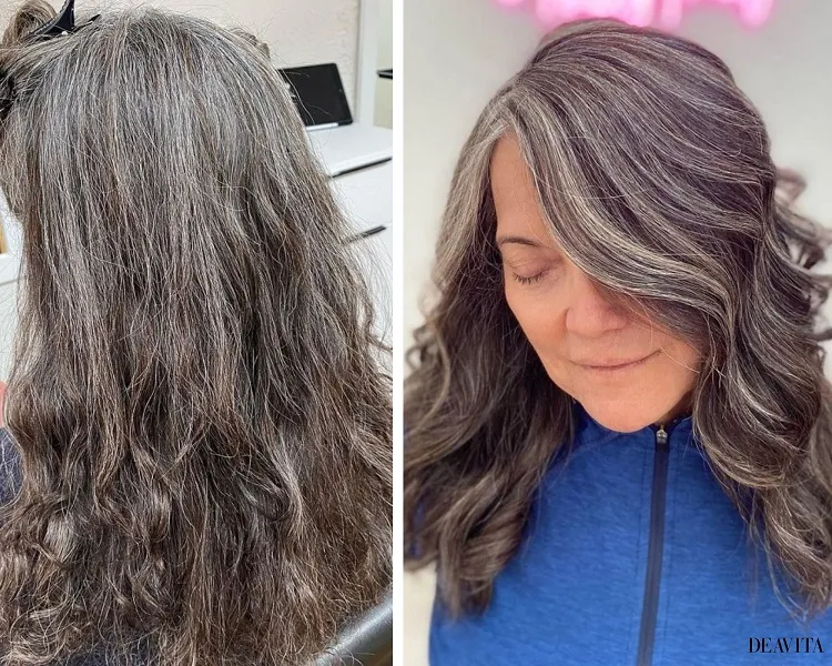 lowlights for brown hair going gray before and after transition