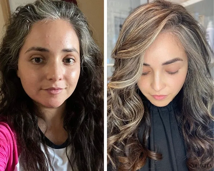 lowlights for brown hair going gray before and after