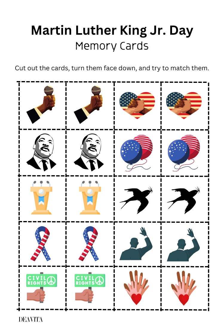 martin luther king jr. day memory cards game