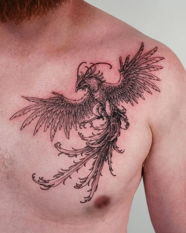 phoenix half chest tattoo