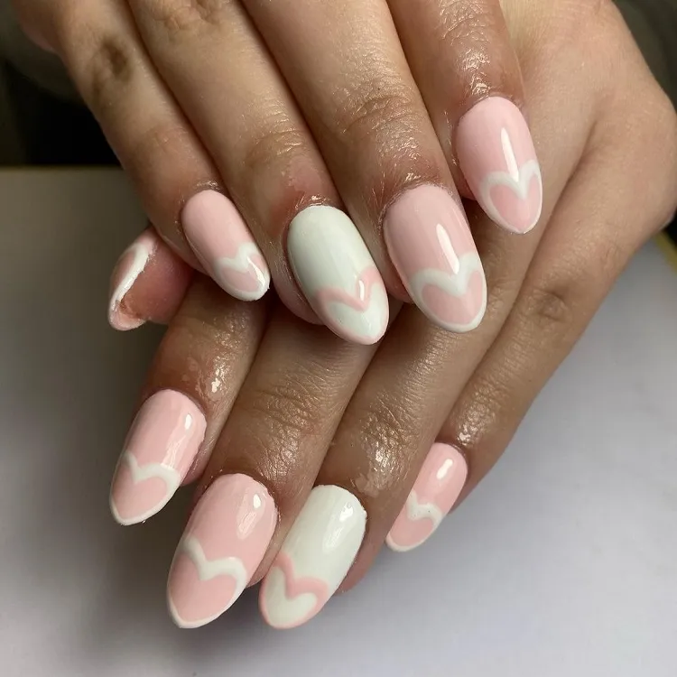 pink and white valentines day nails