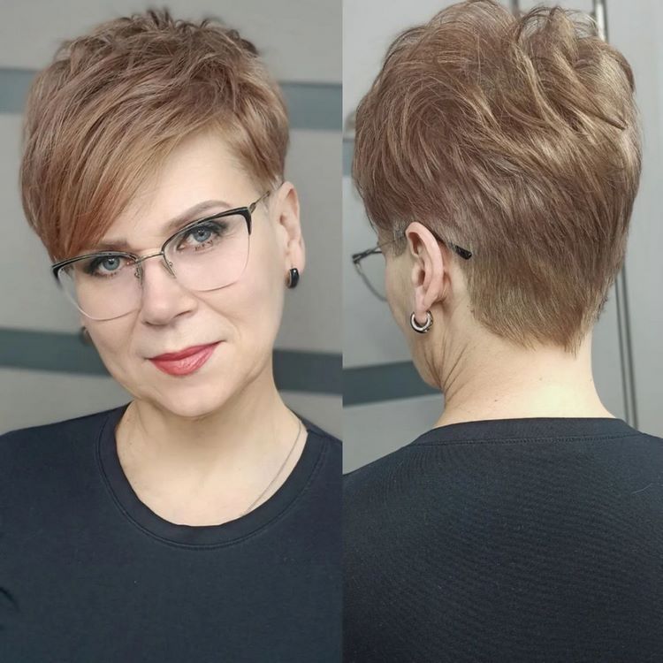 pixie with side swept bangs for thin hair