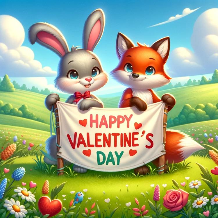 rabbit and fox wishing you a happy valentine's day