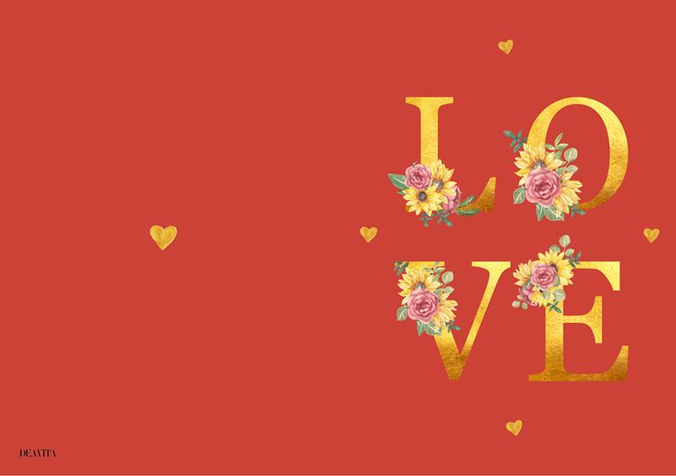 red gold elegant love lettering valentine's day card