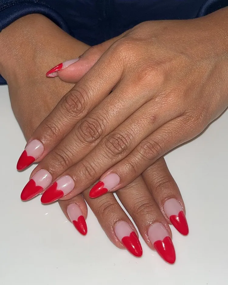 red hearts french tip nails 2024