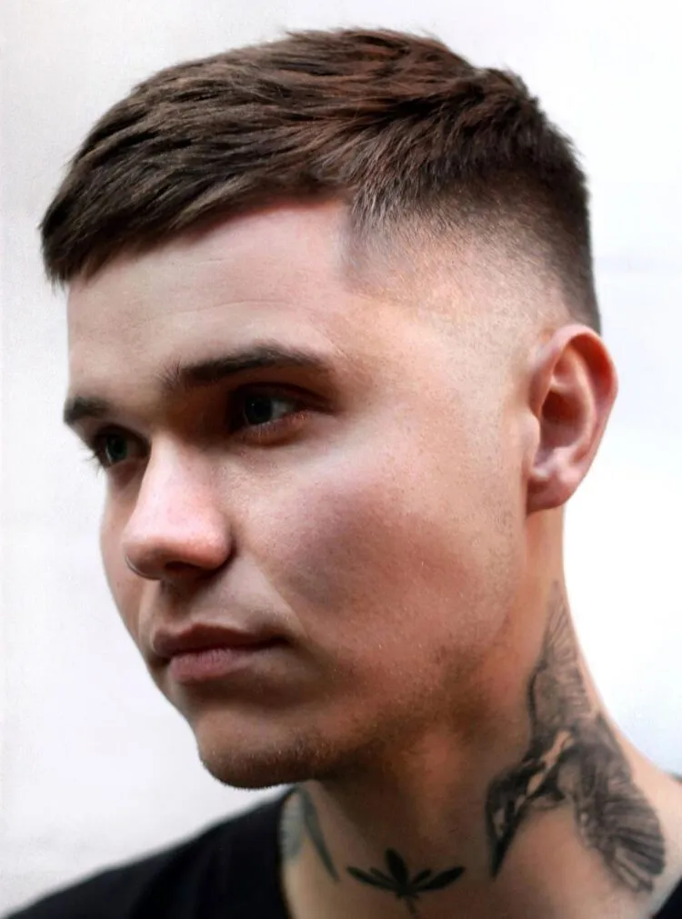 short french crop with side taper fade haircut