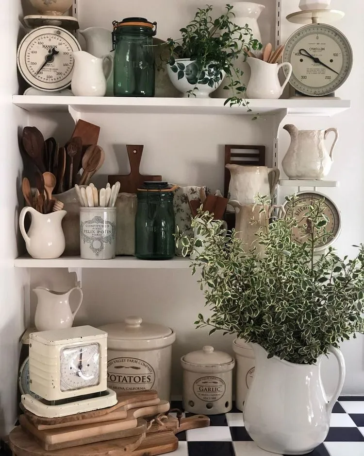 small kitchen open wall shelves