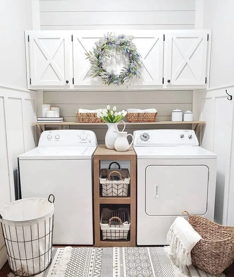 stylish and neat small laundry room use baskets bins