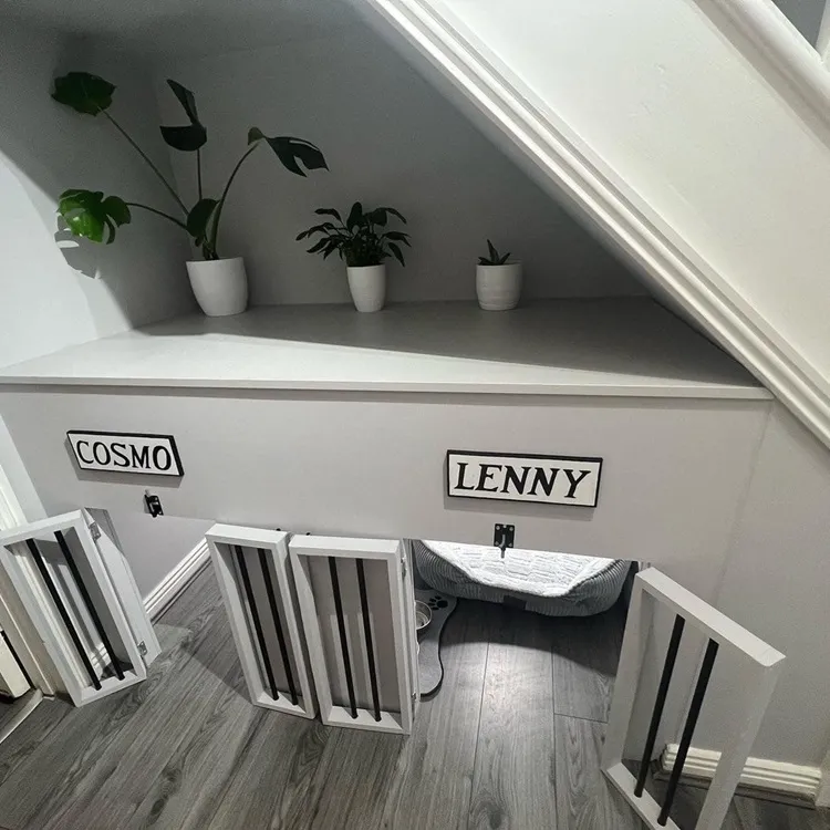 under stairs storage and dog room idea for two puppies