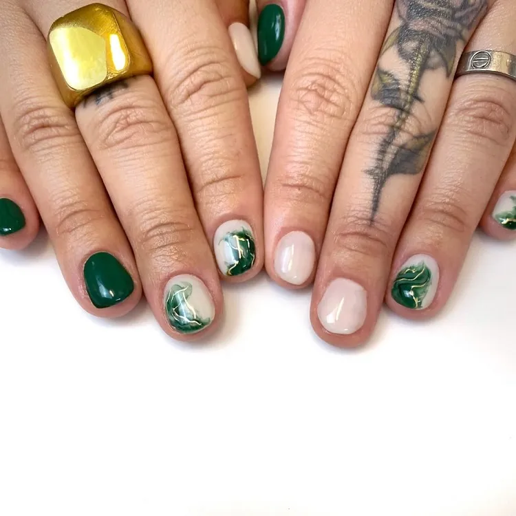 verdant swirls st patricks day nail design for short nails