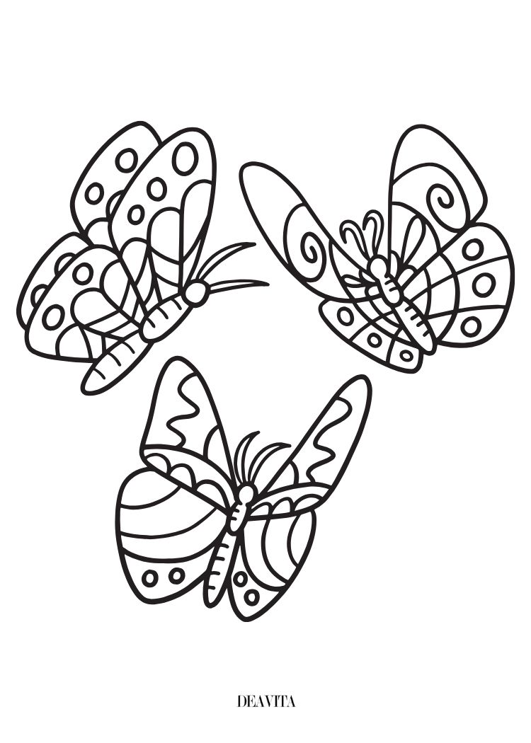 3 butterflies spring coloring page free printable