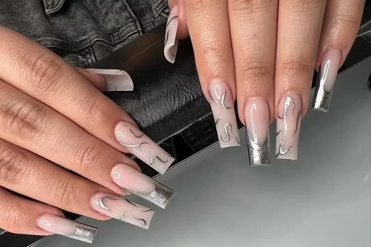 amazing silver french tip nails