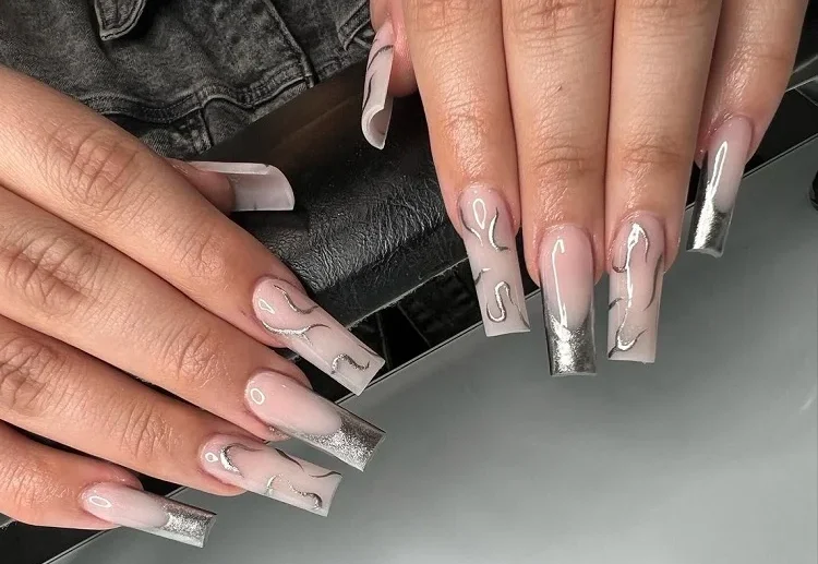 amazing silver french tip nails