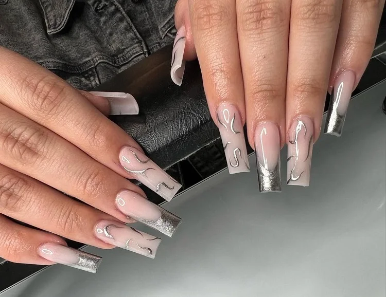 amazing silver french tip nails