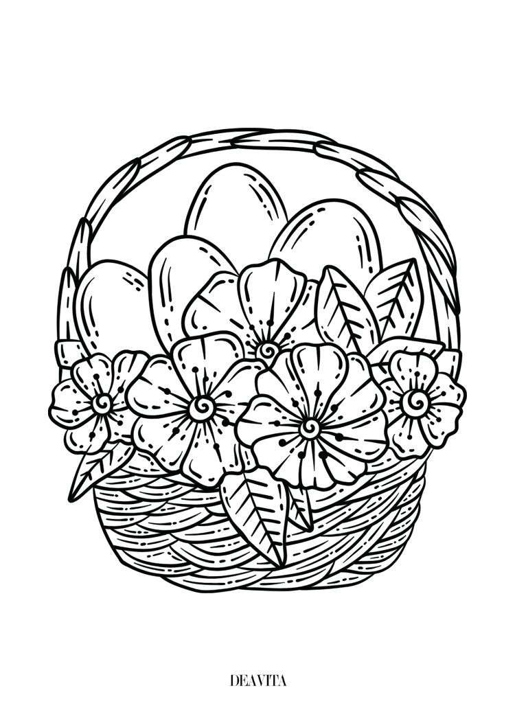 basket with eggs and flowers spring coloring page all ages free pdf download