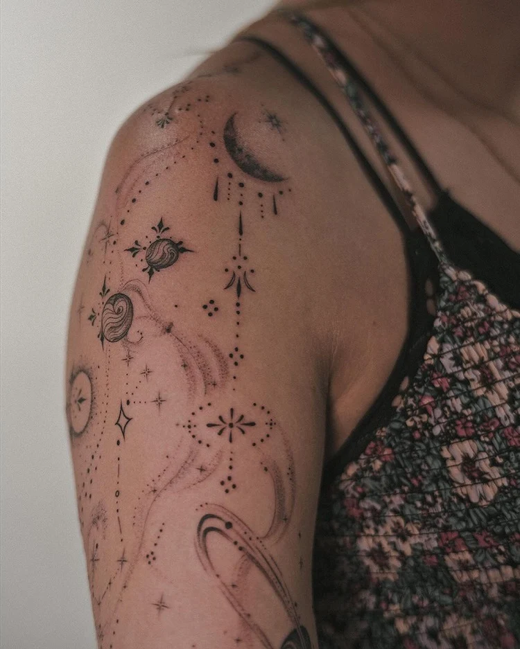 celestial shoulder tattoo idea