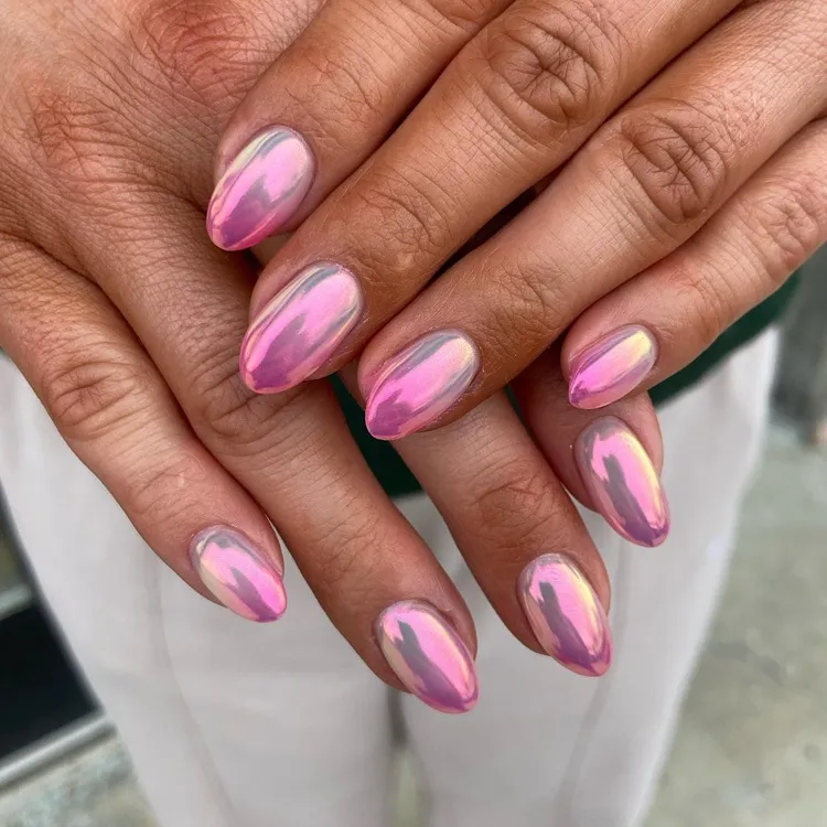 chrome pastel neon pink ombre nail design idea