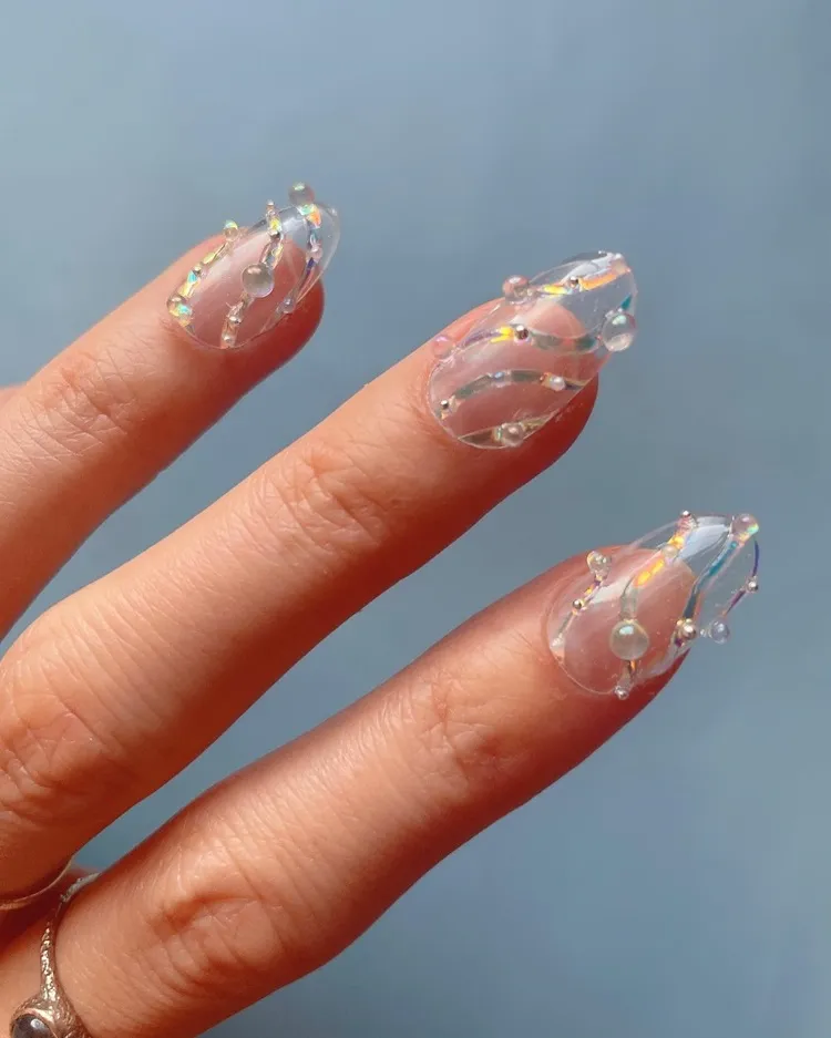clear nails 3d art builder gel pearls spring 2024