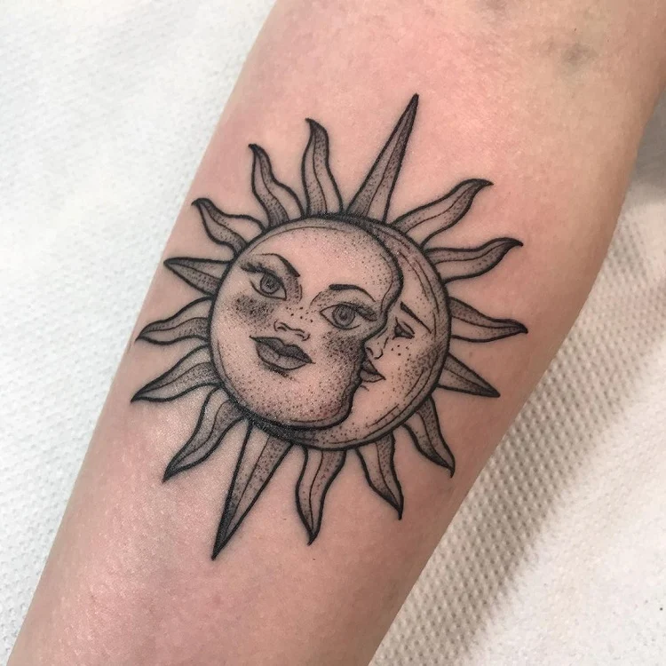 connected sun and moon tattoo