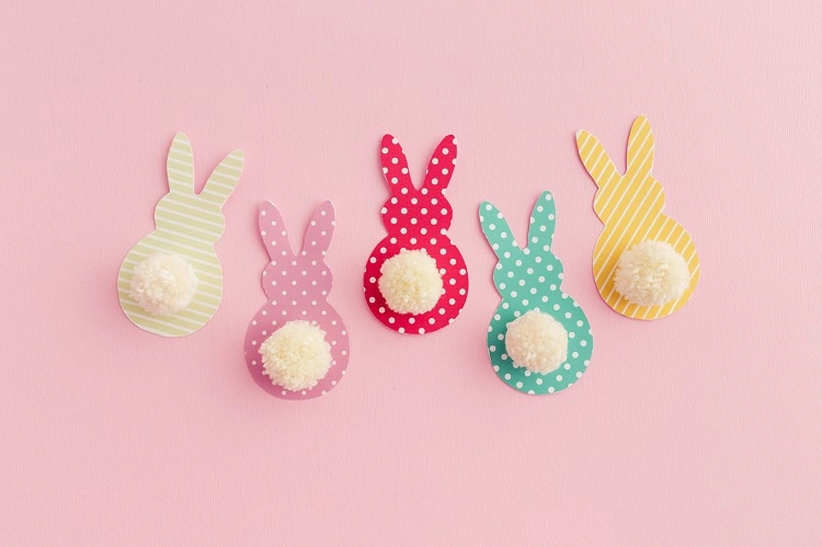 cute colorful bunny craft for toddlers with pom poms