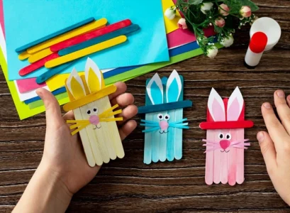 easter bunny craft for small children with icecream sticks