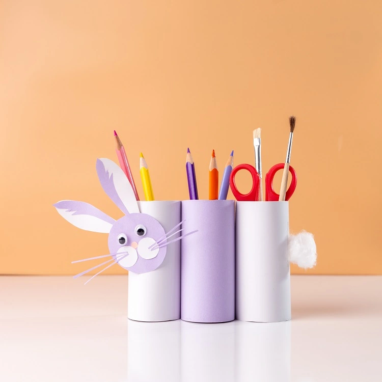 easter bunny craft pencil holder out of toilet paper rolls