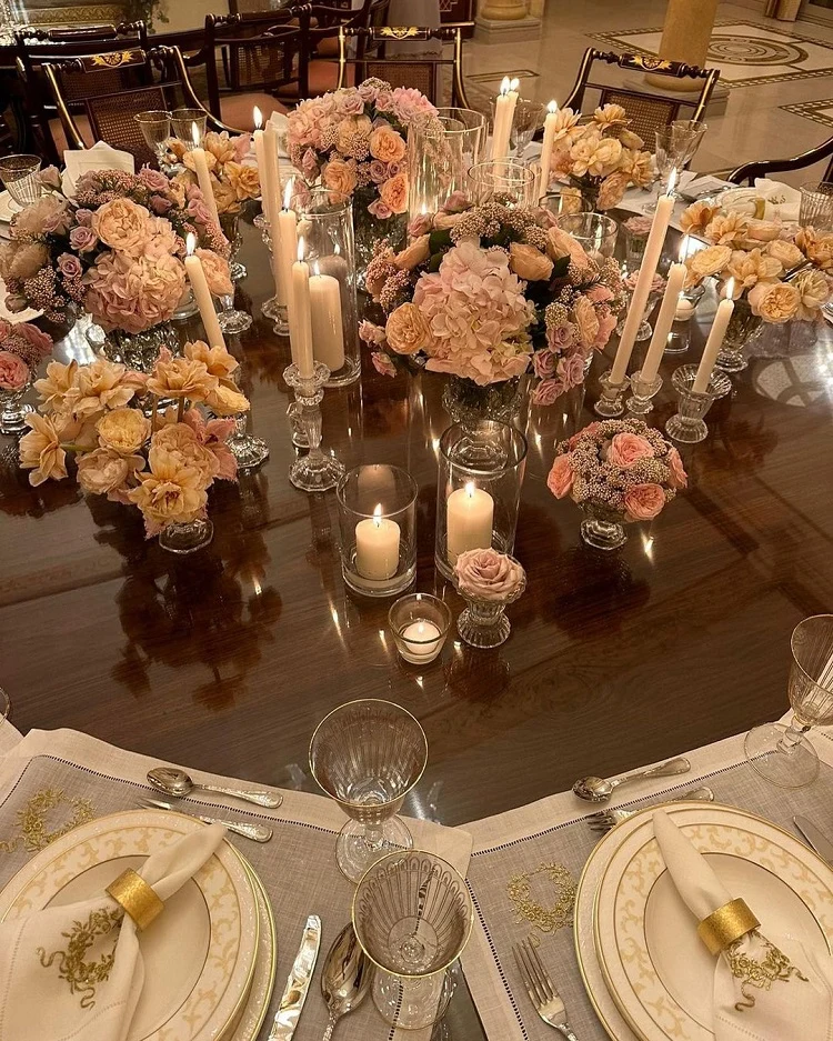 flowers and candles for coquette dinner party