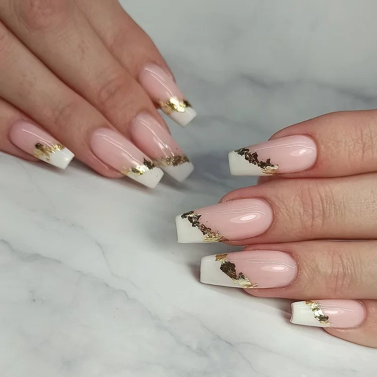 gilded white french tip nails