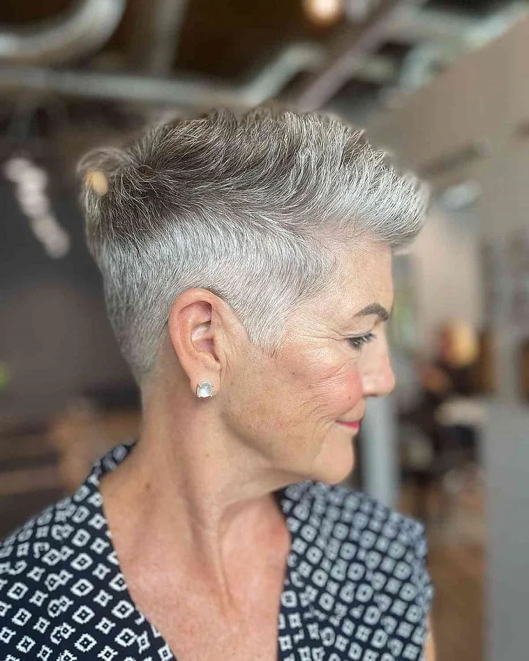 grey blended soft spiky hair for women over 60