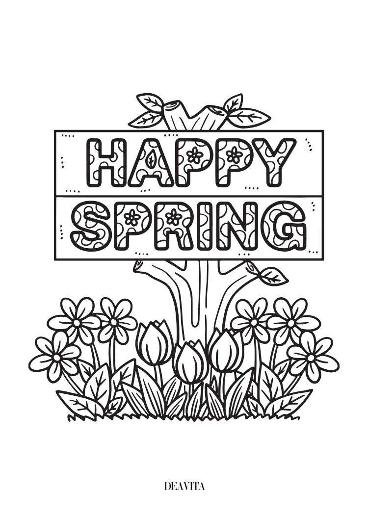 happy spring coloring page kids adults free pdf download