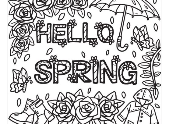 hello spring lettering coloring page free pdf download