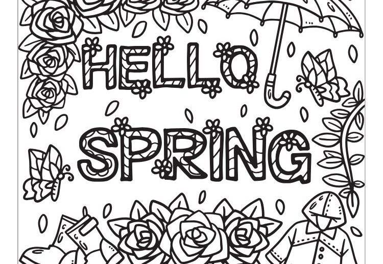 hello spring lettering coloring page free pdf download