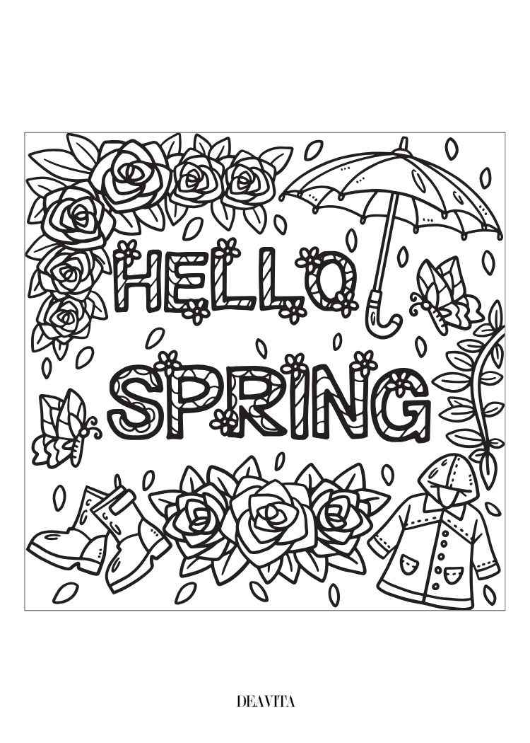 hello spring lettering coloring page free pdf download