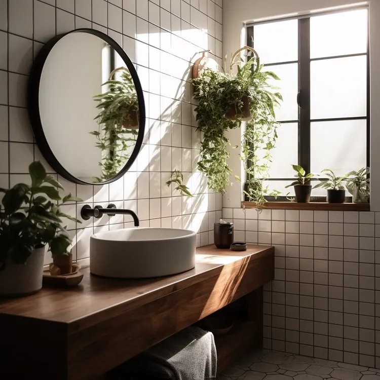 incorporating biophilia in organic modern bathroom decor