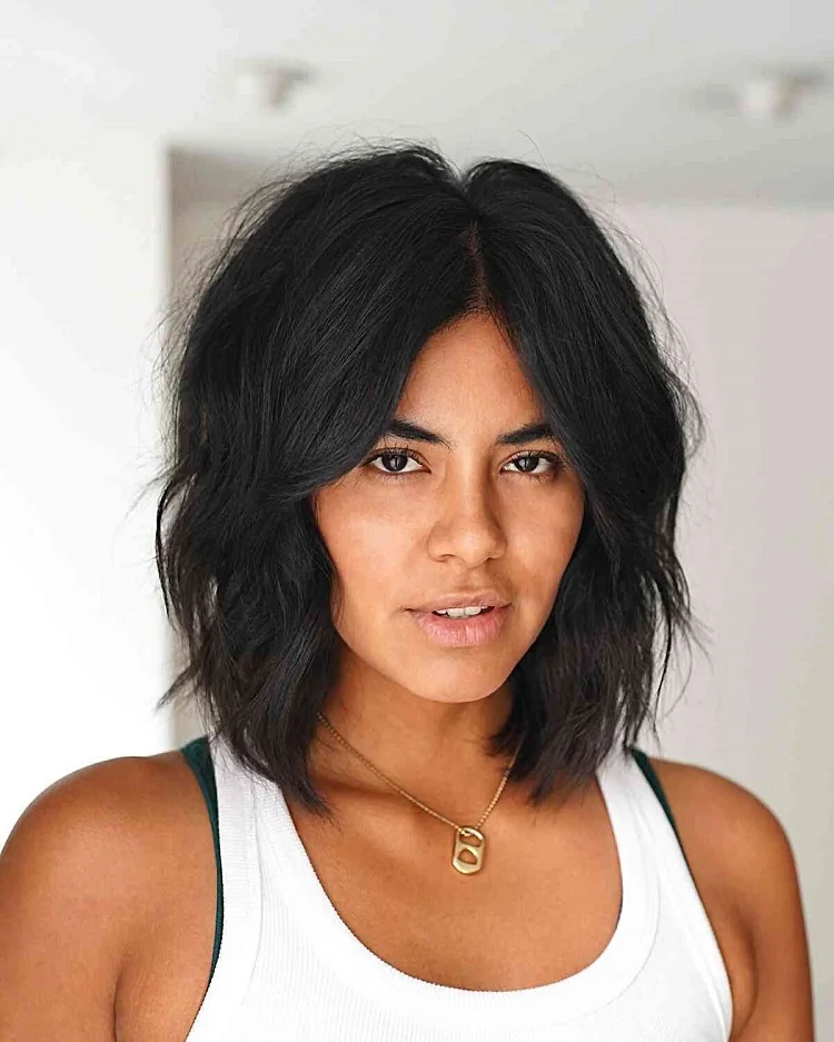 layered choppy lob for thick hair for every face shape