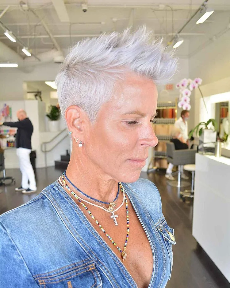 layered pixie cut with spiky top for bold women over 60