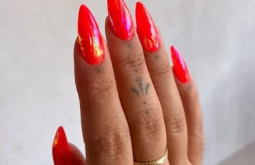 long almond red neon chrome nails 2024 manicure trend