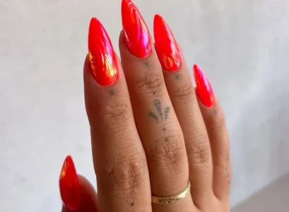 long almond red neon chrome nails 2024 manicure trend