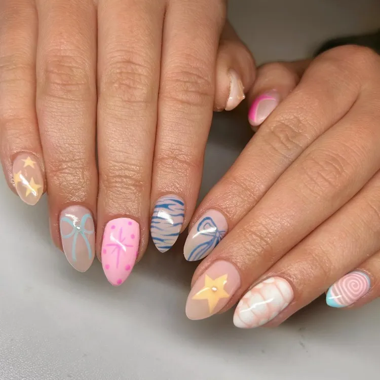 long almond shape pastel coquette nails