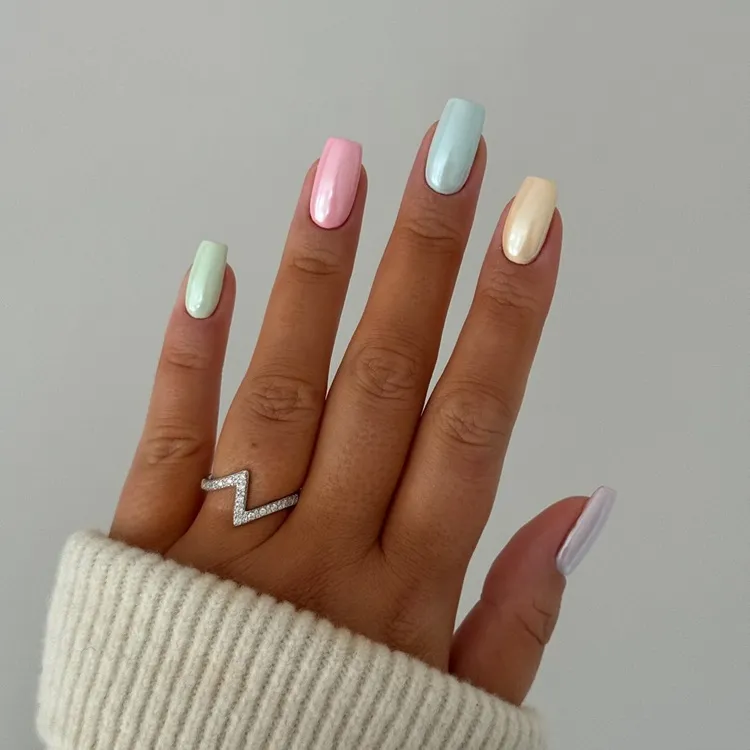 long multicolor pastel chrome nails spring 2024