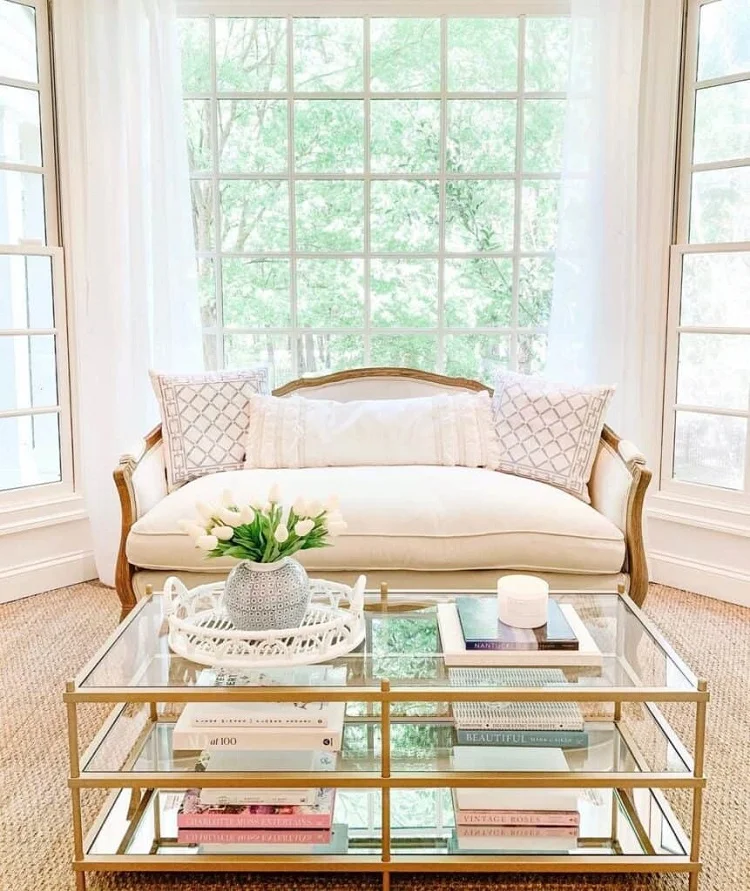 luxurious glass and gold coffee table decoration