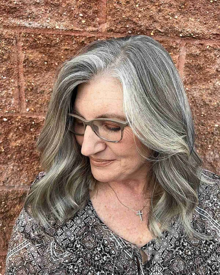 medium to long loose gray waves hairstyle