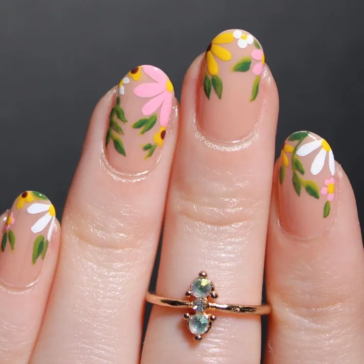 minimalist elegant spring flower nail design idea