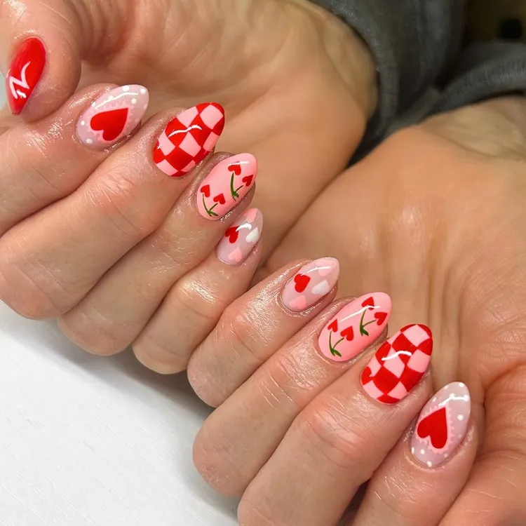mismatched abstract nail art valentine's day manicure idea 2024