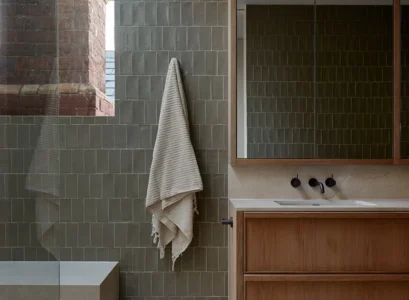 muted earthy tones minimalist organic modern bathroom design idea