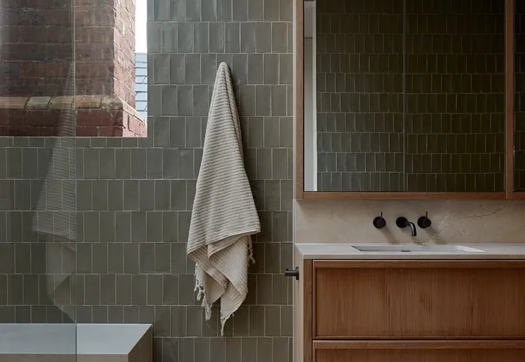 muted earthy tones minimalist organic modern bathroom design idea