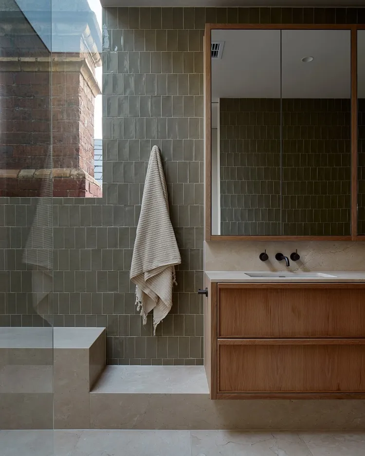 muted earthy tones minimalist organic modern bathroom design idea