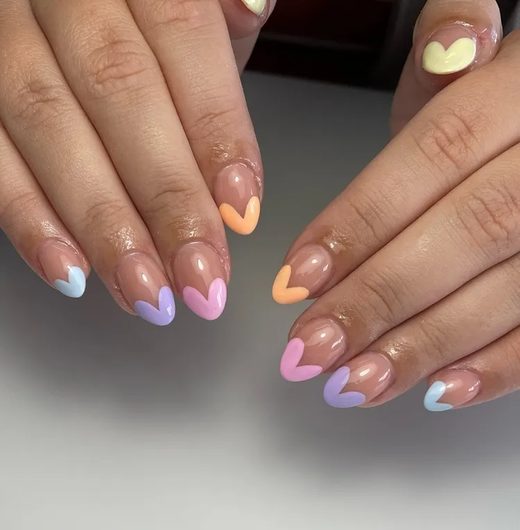 pastel multicolor heart french tips easter nail art ideas 2024