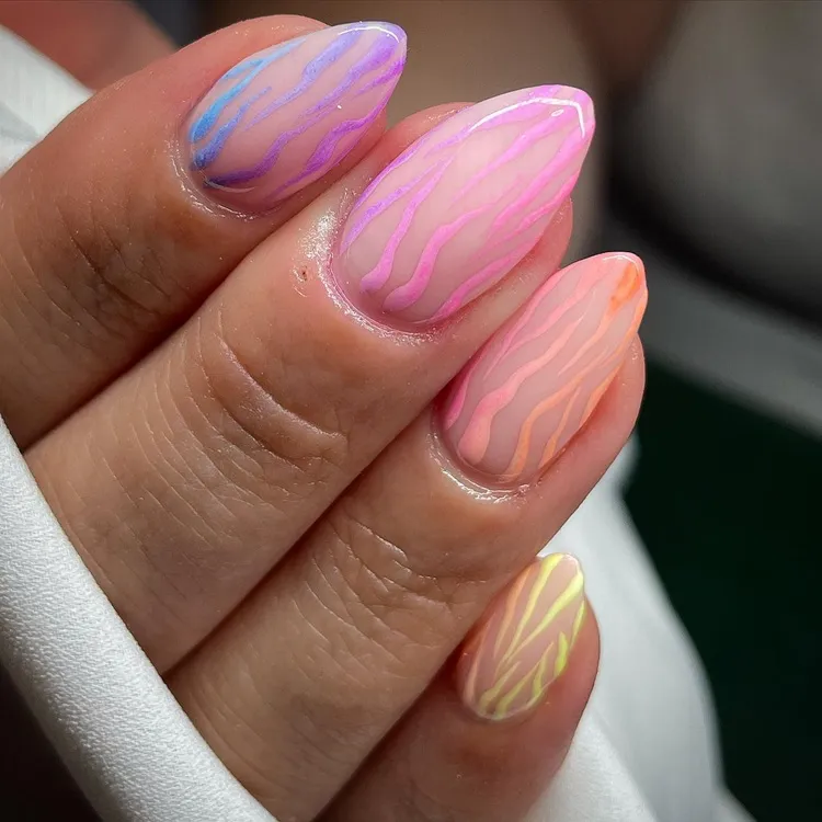 rainbow gradient zebra print nails spring 2024