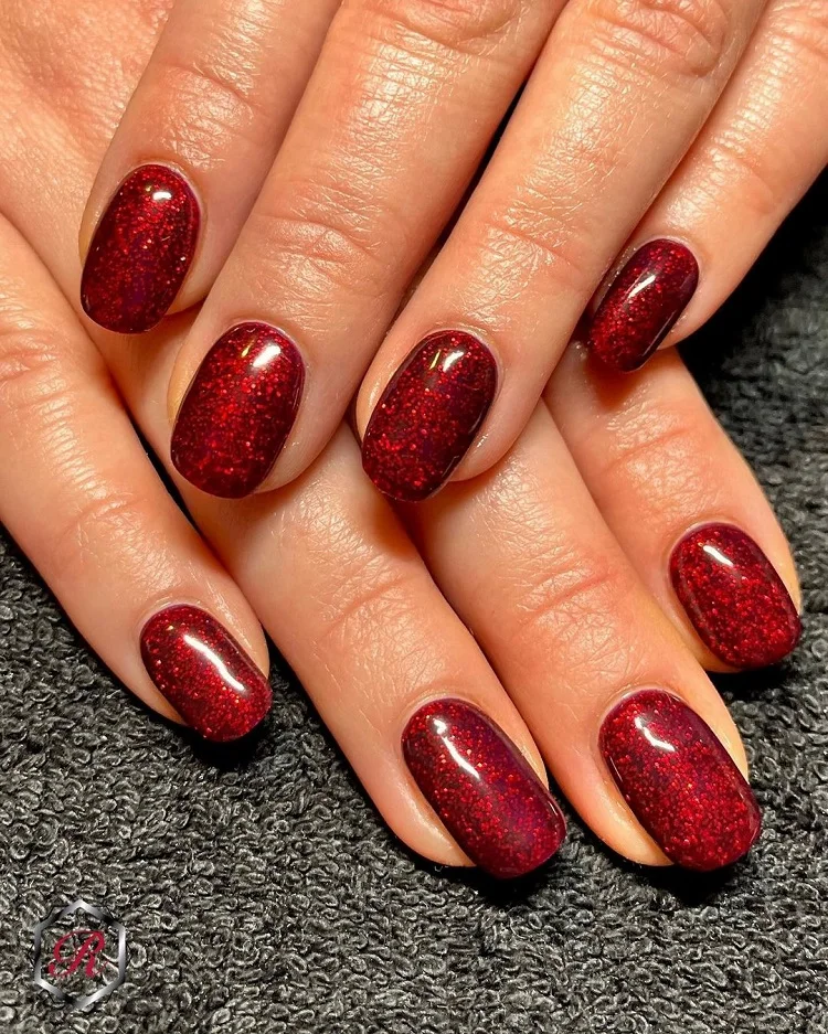 red glitter nail design